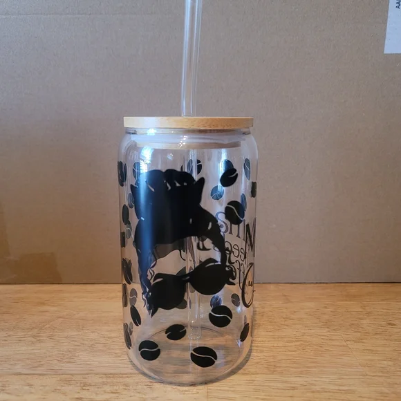 Mama Needs Coffee Glass Tumbler with Bamboo Lid And Straw 16oz - Picture 6 of 7